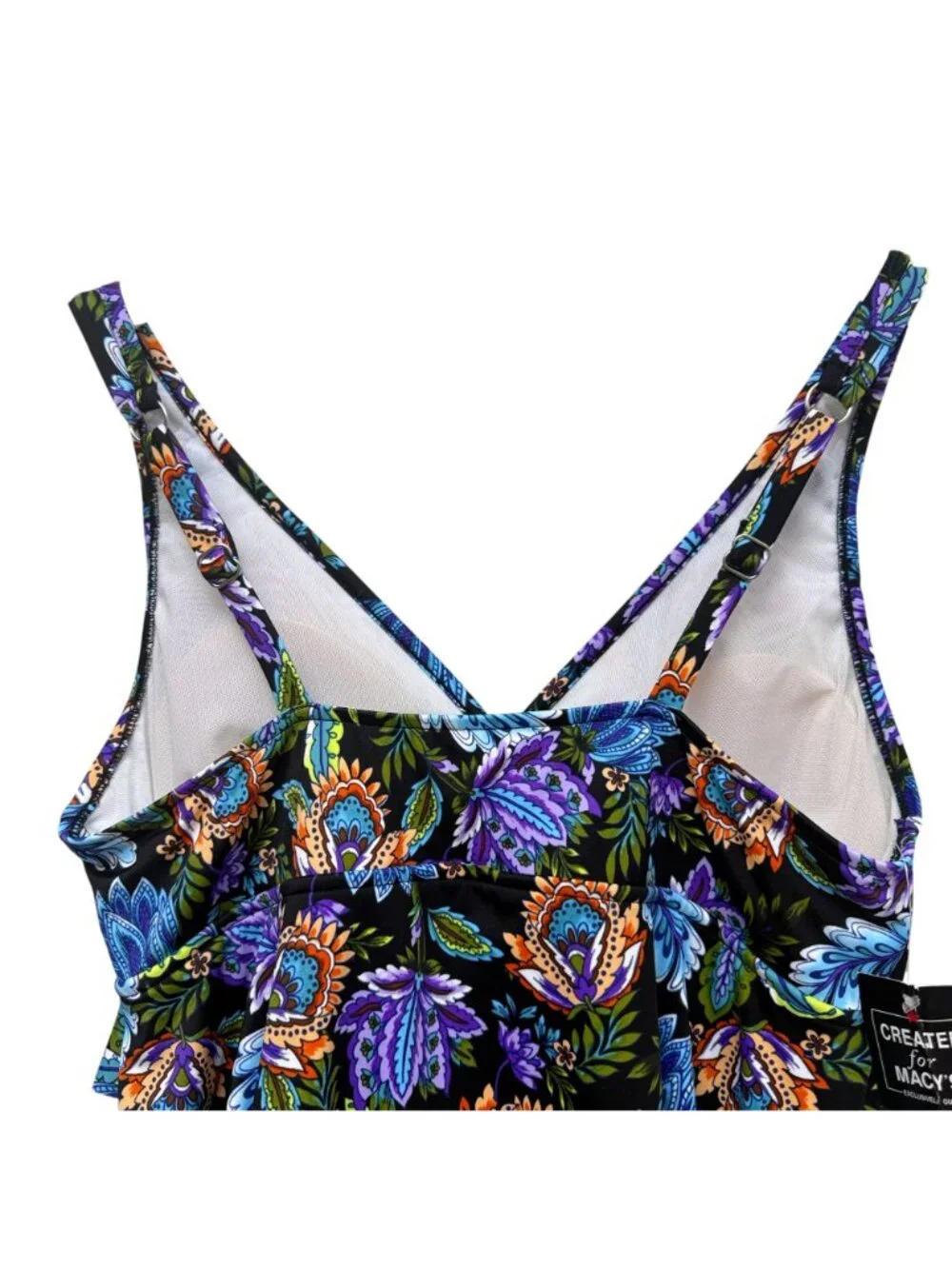 Swim Solutions Swimsuit Paisley Swim Dress Size 14 Slimming Black One Piece NWT - Picture 6 of 16